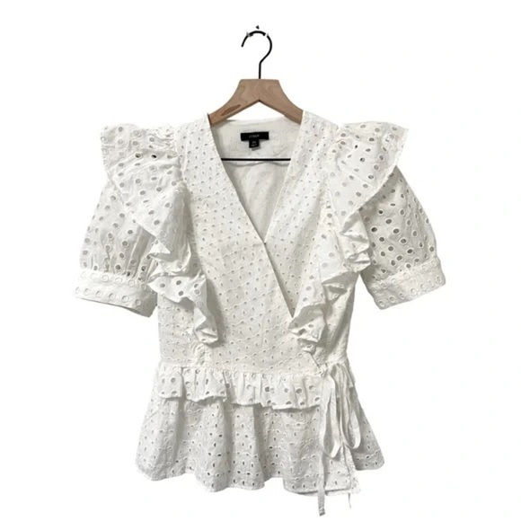 J. Crew White Puff Sleeve Wrap Blouse - Picture 5 of 11